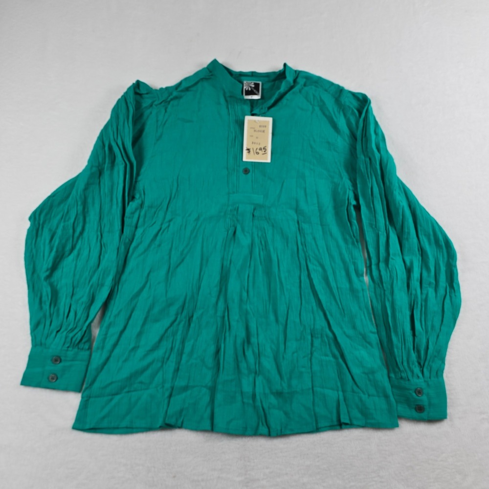 Phool Womens Emerald Green Crinkle Gauze Pintuck Tunic Blouse Size M NWT New